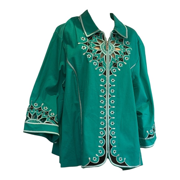 Y2K BOB MACKIE COTTON BLEND JADE & BLACK OVERSIZED JACKET W CUTOUT DETAILS SZ 3X - Picture 2 of 9
